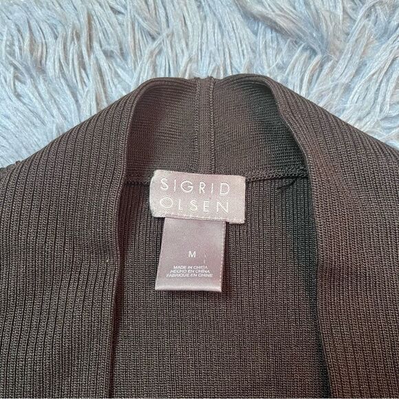 Sigrid Olsen Dark Brown Silk Ribbed Cardigan Size M - Picture 2 of 5